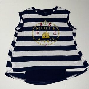 Disney Boutique Mickey‎ Minnie Top Navy White Stripe Sleeveless Hi Low - Sz XL